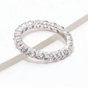NEW - Diamonique 100-Facet Eternity Band Ring, 14K Clad or Sterling -Size 7